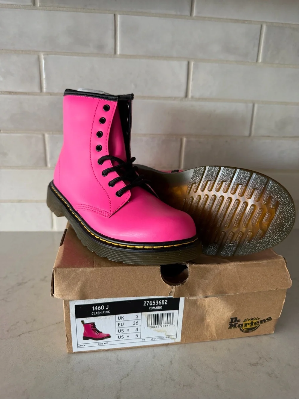 Dr. Martens Kids Bright Pink Lace-Up 1460 Style Boots